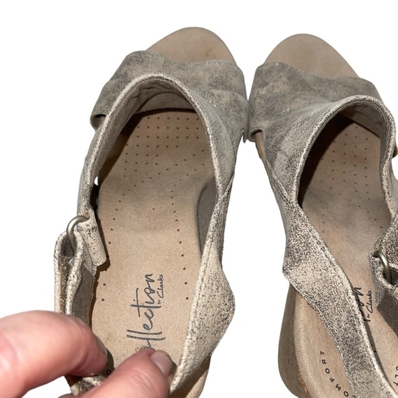 Clarks Collection Women Sandals Size 9M Metallic Slip On Cork Wedge Platform - Picture 11 of 14
